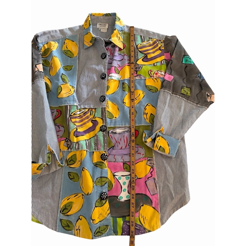 VTG 80s Encore By Silkscapes Hand Painted Tea Button Up Shacket Size M - Picture 5 of 12